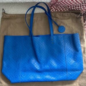 Vintage Bottega Veneta Cobalt Blue Leather Tote with Butterfly Detail